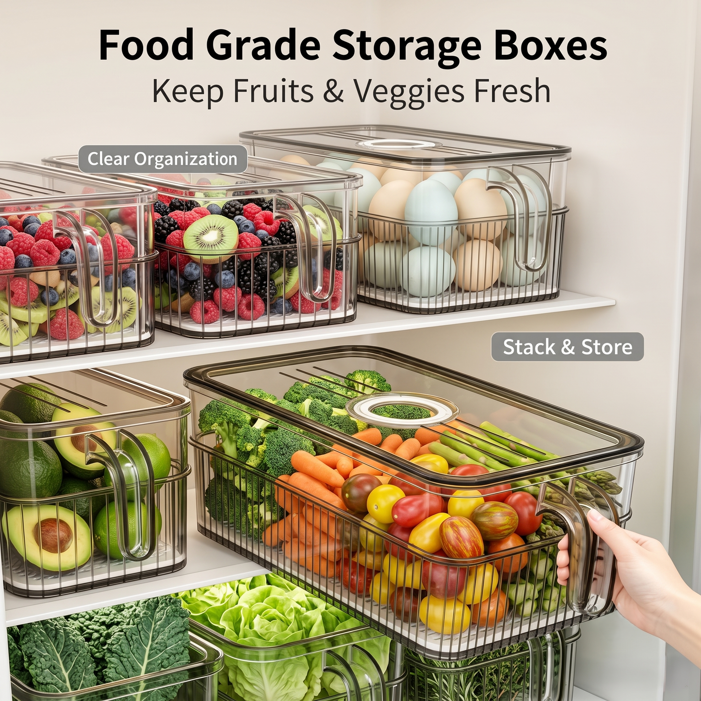 Stackable Clear Fridge Food Storage Bins