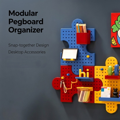 Puzzle Shaped Modular Pegboard Wall Organizer