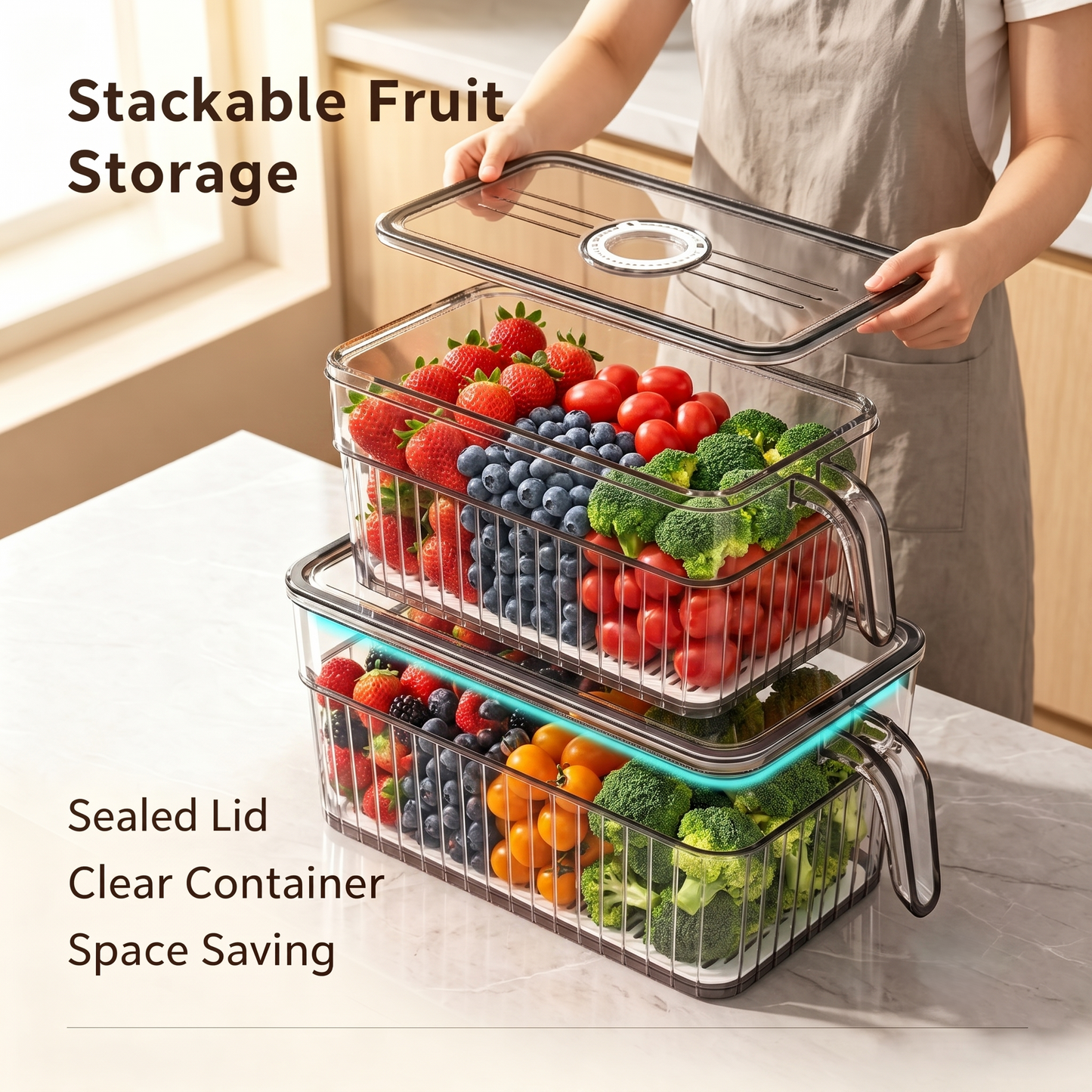 Stackable Clear Fridge Food Storage Bins