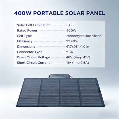 400W Portable Foldable Solar Panel with Stand - IP68 Waterproof