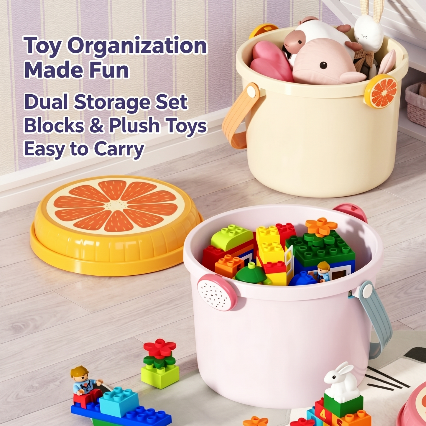Fruit Pattern Stackable Kids Toy Storage Bucket