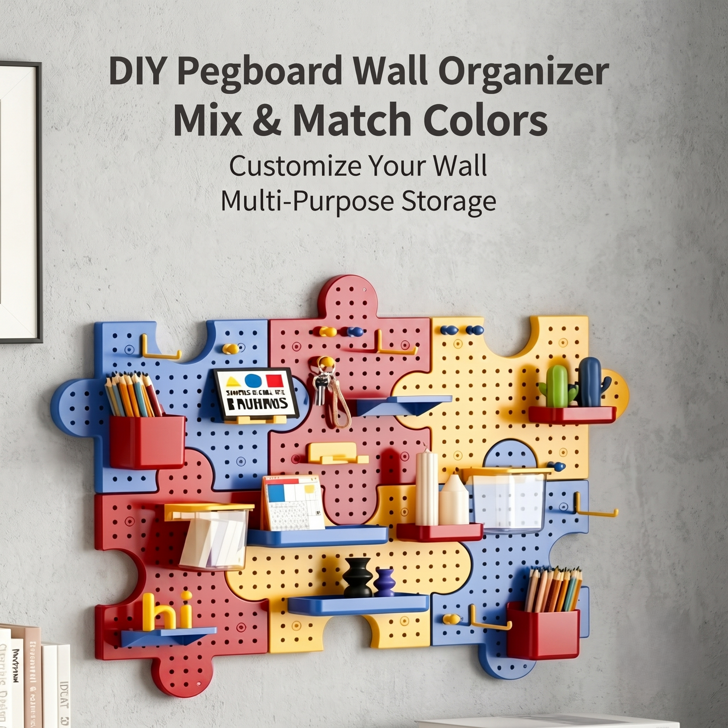 Puzzle Shaped Modular Pegboard Wall Organizer